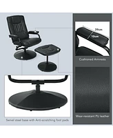 Gouun 360° Pvc Leather Swivel Recliner Chair with Ottoman