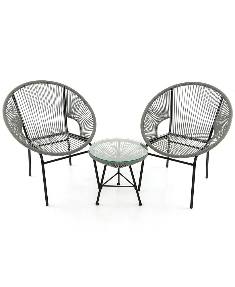 Gouun 3 Pieces Patio Acapulco Furniture Bistro Set with Glass Table