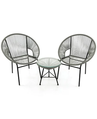 Gouun 3 Pieces Patio Acapulco Furniture Bistro Set with Glass Table