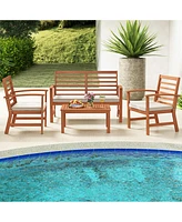 Gouun 4-Piece Acacia Wood Outdoor Furniture Set with Cushioned Chairs and Coffee Table