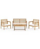 Gouun 4 Piece Wood Patio Conversation Set with 2 Armchairs and Table