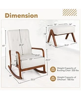 Gouun Rocking Chair with Ottoman Solid Rubber Wood Frame Padded Cushion