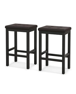 Gouun 24 Inch Bar Stools with Padded Seat Footrest and Rubber Wood Frame