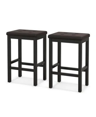 Gouun 24 Inch Bar Stools with Padded Seat Footrest Rubber Wood Frame