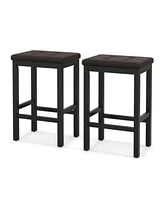 Gouun 24 Inch Bar Stools with Padded Seat Footrest Rubber Wood Frame