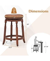 24 Inch Swivel Bar Stool Set of 2 with Upholstered Seat and Rubber Wood Frame