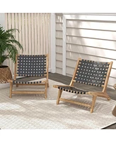 Gouun Modern Armless Teak Wood Lounge Chair with Nylon Woven Backrest and Seat
