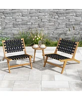 Gouun Indoor Patio Teak Wooden Chair with Woven Webbing Seat and Backrest