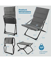 Gouun Patio Folding Sling Chair with Ottoman Footrest and Removable Cushion
