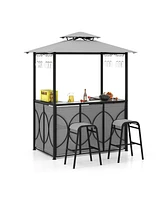 Gouun 3-Piece Patio Bar Set Grill Gazebo & 2 Bar Stools with Tempered Glass Bar Table