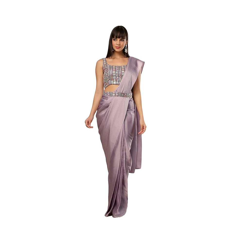 One Minute Saree Women's Charlize Luxe Geometric Sequins Georgette Ready to Wear Sari