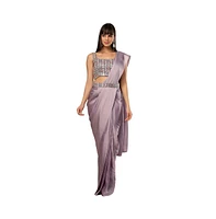 One Minute Saree Women's Charlize Luxe Geometric Sequins Georgette Ready to Wear Sari