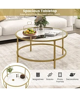 Gouun 36 Inch Round Table with Tempered Glass Tabletop