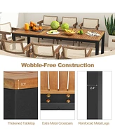 Gouun 8-Person Outdoor Dining Table 79 Inch Acacia Wood Patio Table with Umbrella Hole