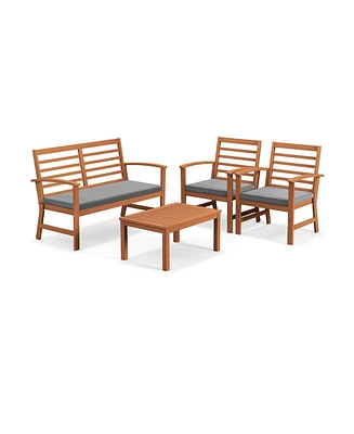 Gouun 4 Pieces Outdoor Furniture Set with Stable Acacia Wood Frame