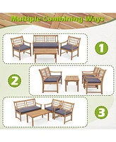 Gouun 4 Piece Wood Patio Furniture with Armchairs Loveseat and Table