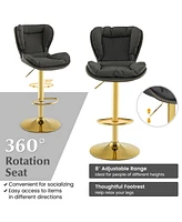Gouun Set of 2 Swivel Bar Stools Pu Leather Bar Chairs with Footrest and Curved Backrest
