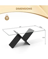 Gouun 47 Inch Rectangle Glass Table Modern Center Table with Tempered Glass Tabletop