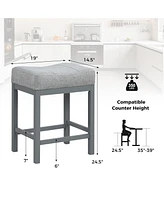 Gouun 24.5 Inches Linen Fabric Saddle Stools Set of 2 with Cushioned Seat