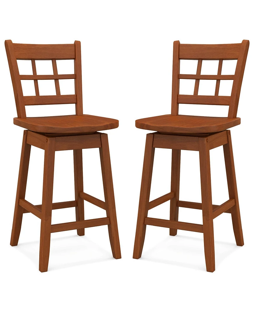 Gouun Counter Height Barstools Set of 2 with 6-Grid Hollow Back and Seat