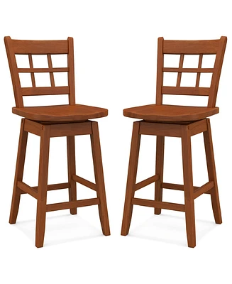 Gouun Counter Height Barstools Set of 2 with 6-Grid Hollow Back and Seat