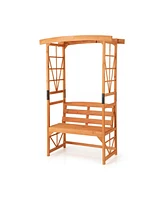 Gouun 6.2 Feet Tall Patio Garden Arbor with Pergola and 2-Seat Bench for Garden Lawn Backyard Decoration