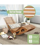 Gouun Acacia Wood Patio Rocking Sun Lounger Chaise Lounge with Ergonomic Curved Seat