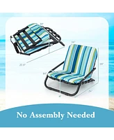 Gouun 2 Pack Low Folding Beach Chairs for Adults with Cushion