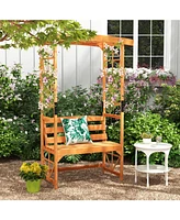 Gouun 6.2 Feet Tall Patio Garden Arbor with Pergola and 2-Seat Bench for Garden Lawn Backyard Decoration