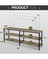 Wlive Tv Stand for 65 70 inch Entertainment Center with Storage Industrial Console Living Room Long 63" Cabinet Metal Frame