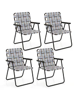 Gouun 2 Pieces Folding Beach Chair Camping Lawn Webbing Chair-Cofee