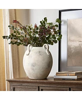 LuxenHome White with Gray Terracotta 11-Inch Tall Vase with Handles