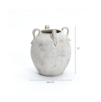 LuxenHome White with Gray Terracotta 11-Inch Tall Vase with Handles