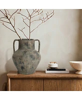 LuxenHome Rustic Terracotta 12.1-Inch Tall Urn Vase with Handles