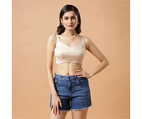 One Minute Saree Women's Tia Cream Satin Blouse with Criss-Cross Adjustable Back Tie