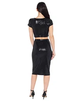 Bebe Women's Two Piece Disco Dot Top With Midi Skirt, Black