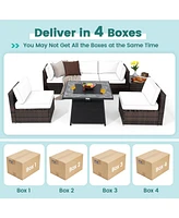 Gouun 7 Pieces Patio Furniture Set with 35 Inches 50000 Btu Propane Gas Fire Pit Table and Waterproof Cover for Firpit