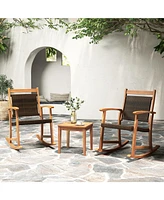 Gouun 3 Pieces Acacia Wood Patio Rocking Chair Set with Side Table