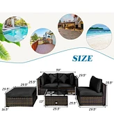 Gouun 5 Pieces Cushioned Patio Rattan Furniture Set with Glass Table