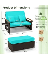 Gouun Outdoor Wicker Daybed with Folding Panels and Storage Ottoman