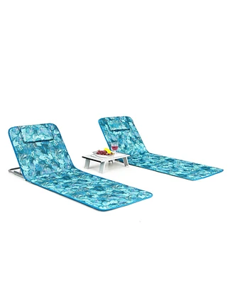 Gouun 3 Pieces Beach Lounge Chair Mat Set 2 Adjustable Lounge Chairs with Table Stripe