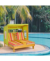 Gouun Kids Patio Lounge Chair with Cup Holders and Awning
