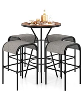 Gouun 5 Pieces Outdoor Round Bar Table Set with 1.6 Inches Umbrella Hole