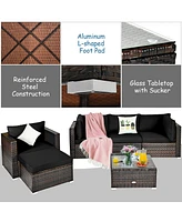 Gouun 6 Pcs Patio Rattan Furniture Set with Sectional Cushion