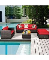 Gouun 6 Pcs Patio Rattan Furniture Set with Sectional Cushion