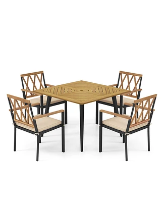 Gouun Outdoor Dining Table and Chairs with Cushions and 1.9 inches Umbrella Hole