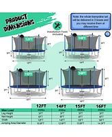 12/14/15/16 Feet Outdoor Recreational Trampoline with Ladder and Enclosure Net