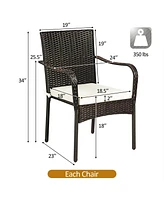Gouun Set of 4 Patio Rattan Stackable Dining Chair with Cushioned Armrest for Garden