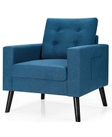 Gouun Mid-Century Upholstered Armchair Club Chair with Rubber Wood Legs