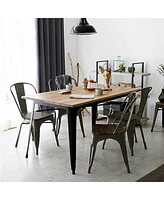 Gouun 4 Pieces Tolix Style Metal Dining Side Chair Stackable Wood Seat